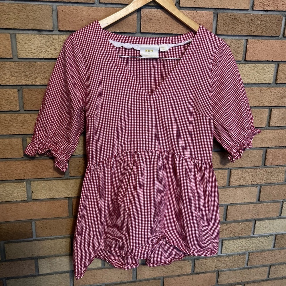 Maeve Anthropologie Gingham Tunic Top Red & White Blouse Oversized Size Small - Picture 4 of 8